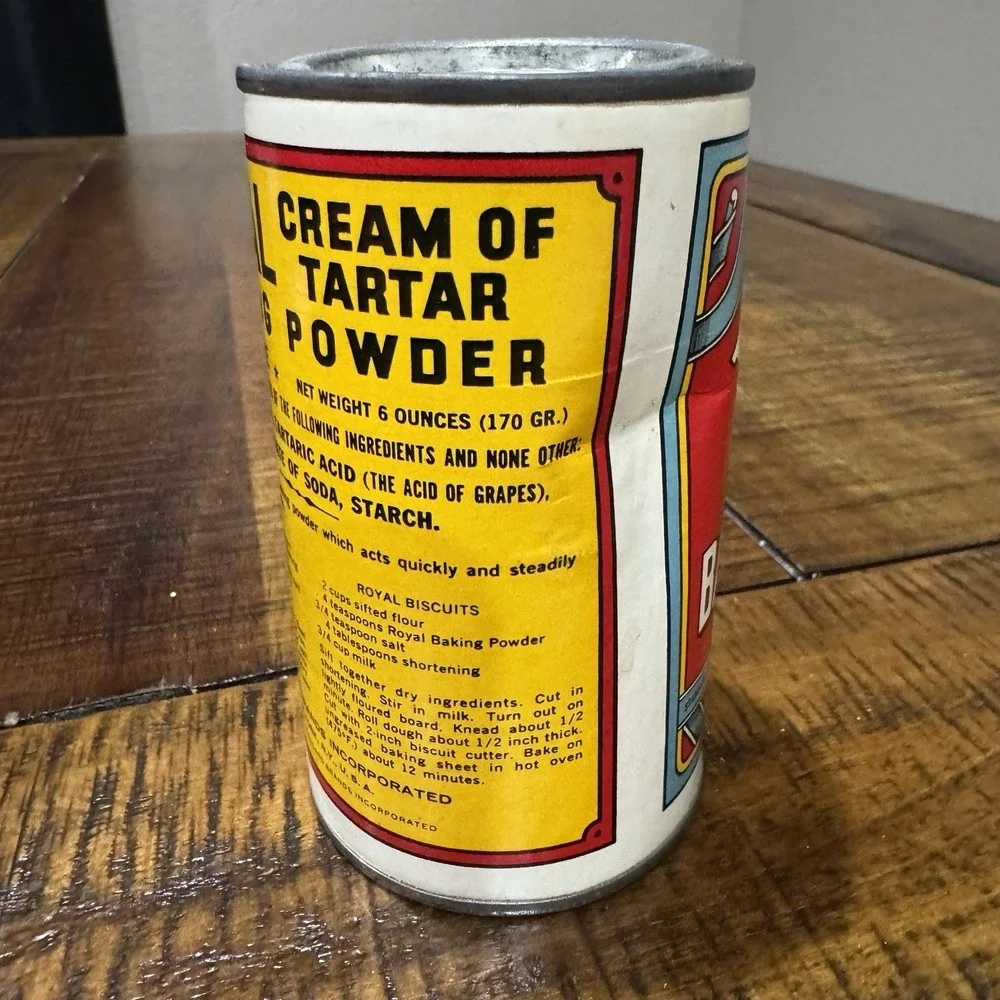 Vtg 1960's Tin Royal Baking Powder Cream Of Tartar Cake Cookies Bread 1/2 Full‎